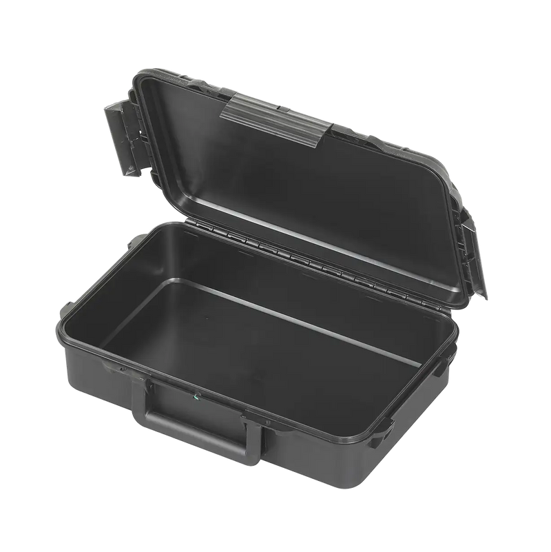 Panaro MAX004V waterproof case in black, open or detail view of the interior configuration