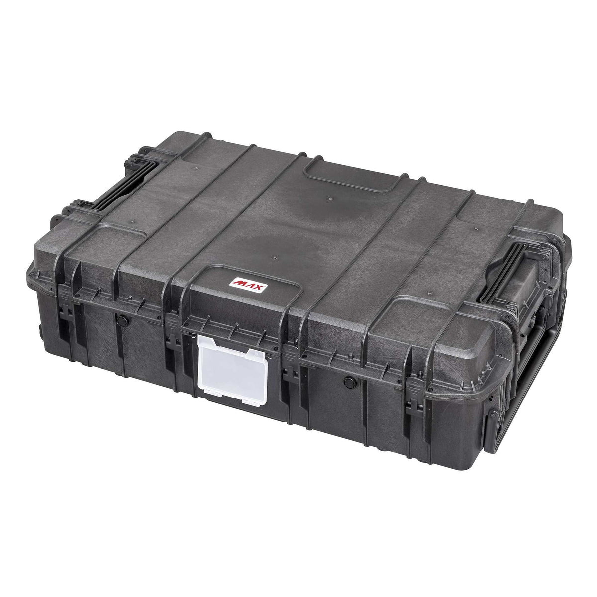 Panaro MAX1090H280-H large black waterproof case closed, showing the hinged lid, latches and clear label holder