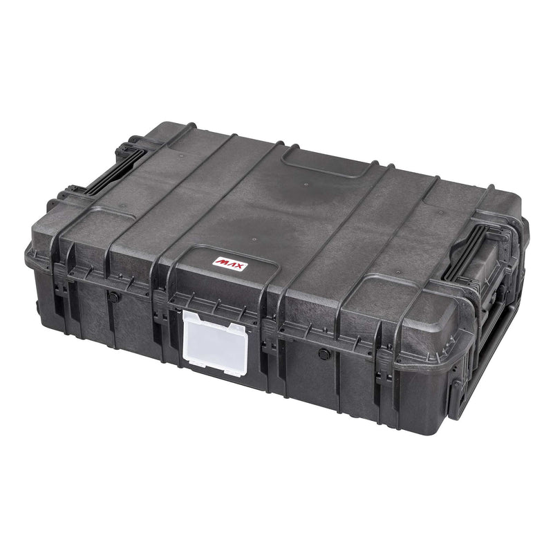 Panaro MAX1090H280-H large black waterproof case closed, showing the hinged lid, latches and clear label holder