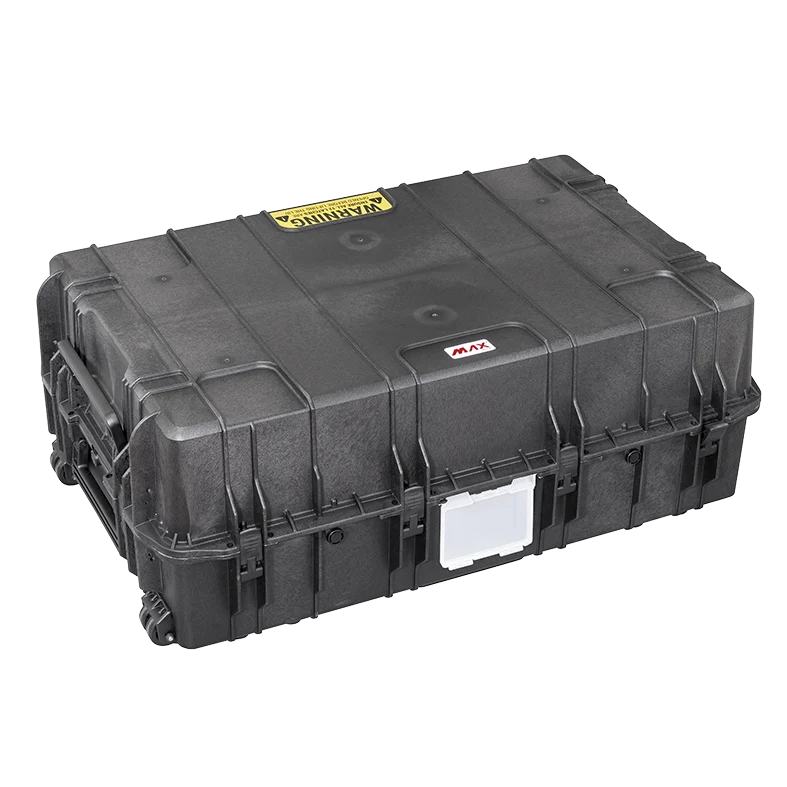 Closed Panaro MAX1090H410-R deep case at an angle with warning label and front handles