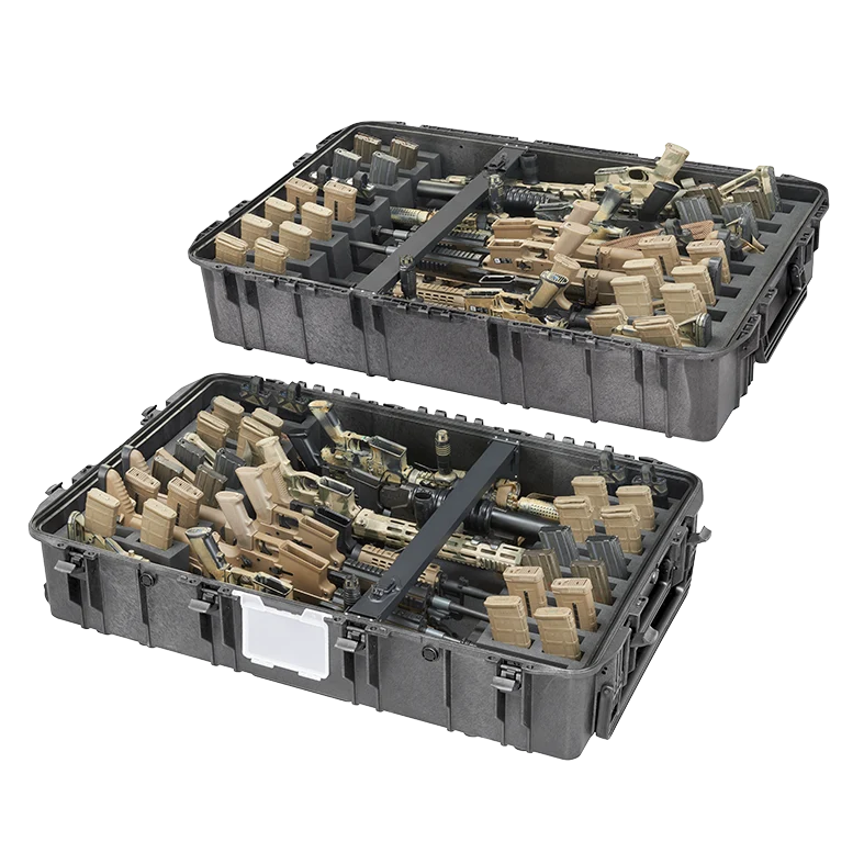 Panaro MAX1090H410GUN-R open with rifles in both the lid and base foam inlays