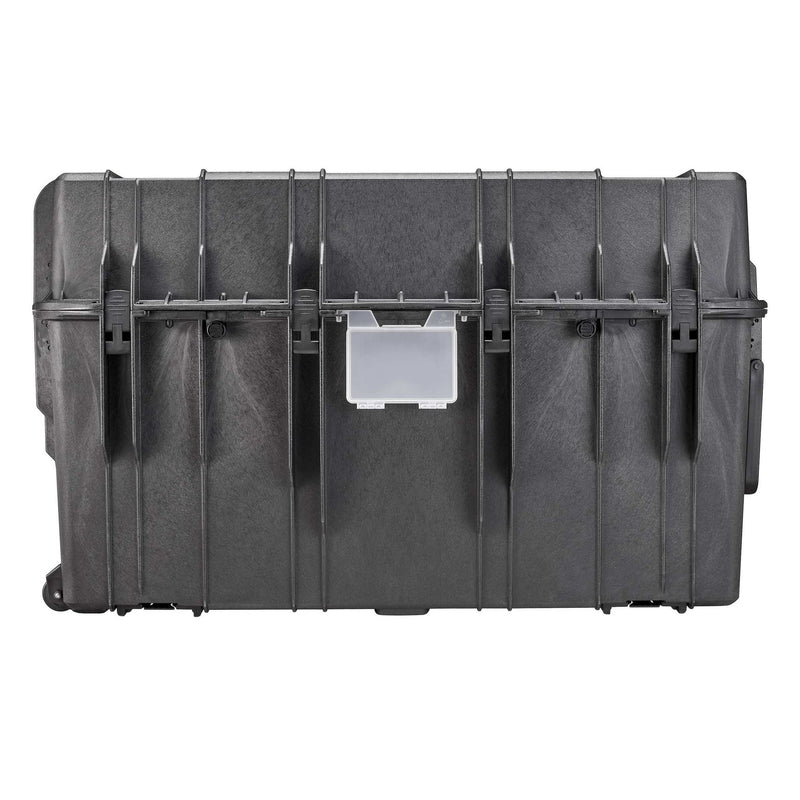 MAX1090H640-R side view showing the clear document holder, the latch line between lid and base and the wheels