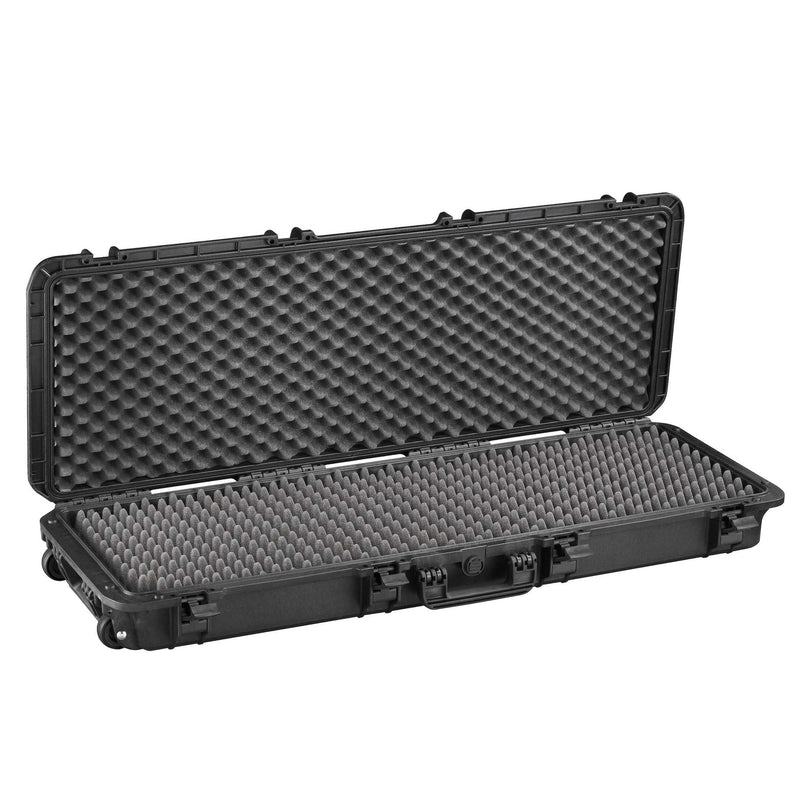 Panaro MAX1100GPB open, with grey convoluted egg-crate foam lining both the lid and the base along the full length