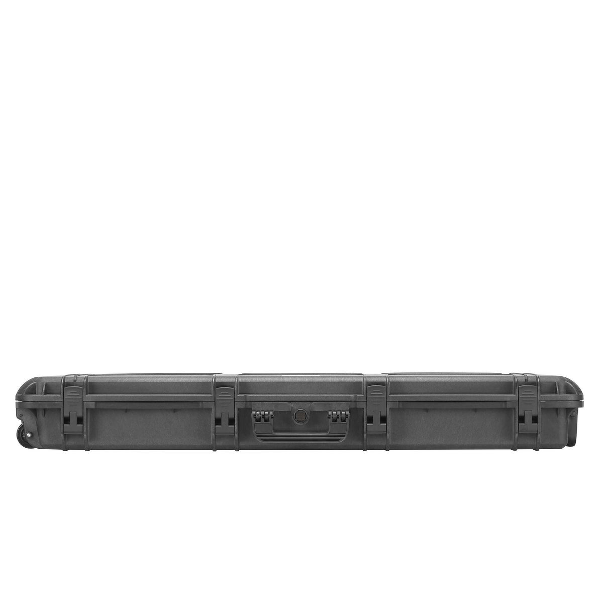 Side elevation of the MAX1100S closed, with latches and the folded front handle