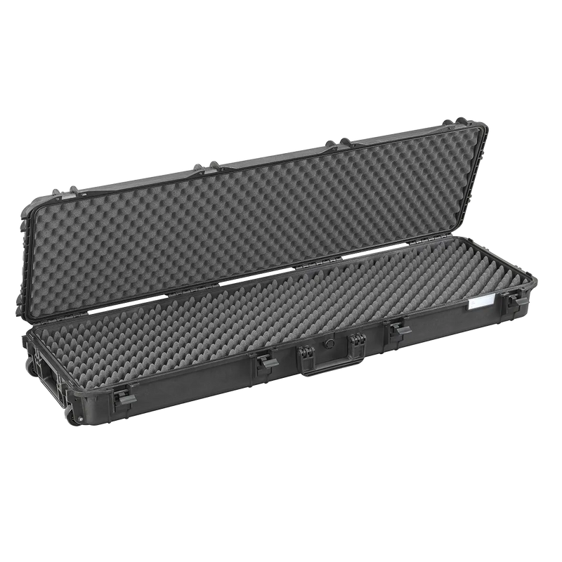Panaro MAX1350GPB waterproof case in black with Convoluted Foam, closed front view showing latches and moulded shell