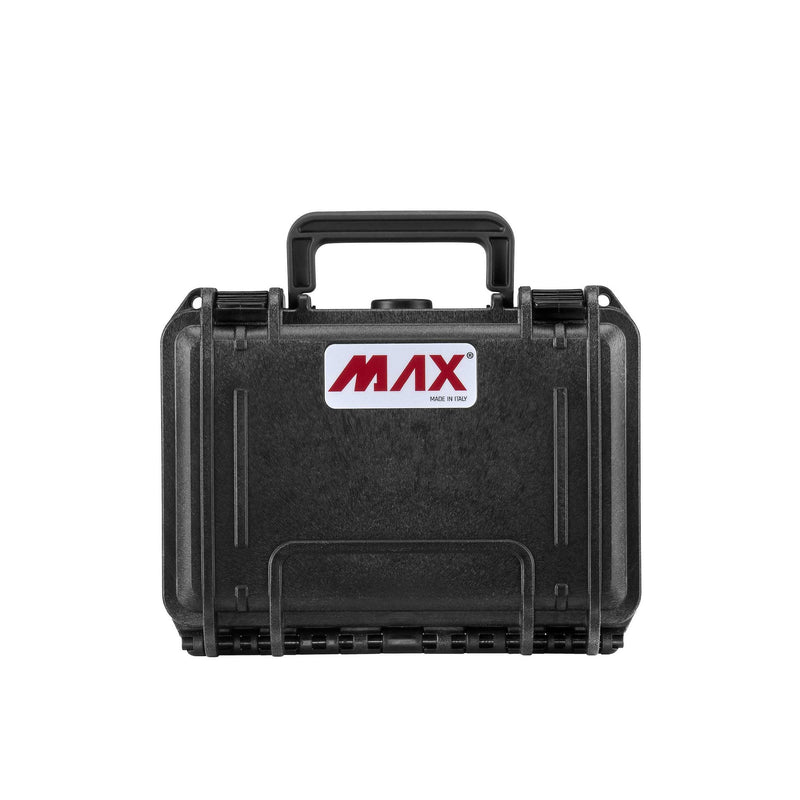 Front-on view of the MAX200 closed, handle raised, with the white and red MAX label