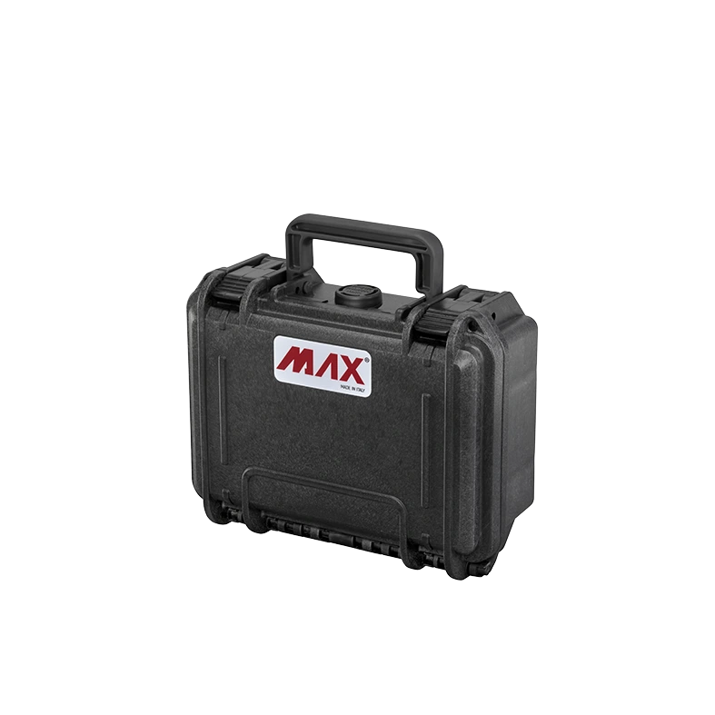 Panaro MAX200 waterproof case in black, closed front view showing latches and moulded shell