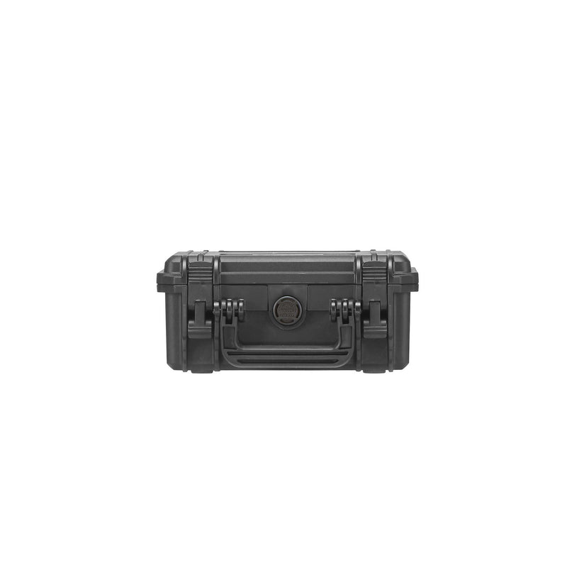 The closed black MAX235H105 seen from above with the handle, latch pair and pressure valve in view