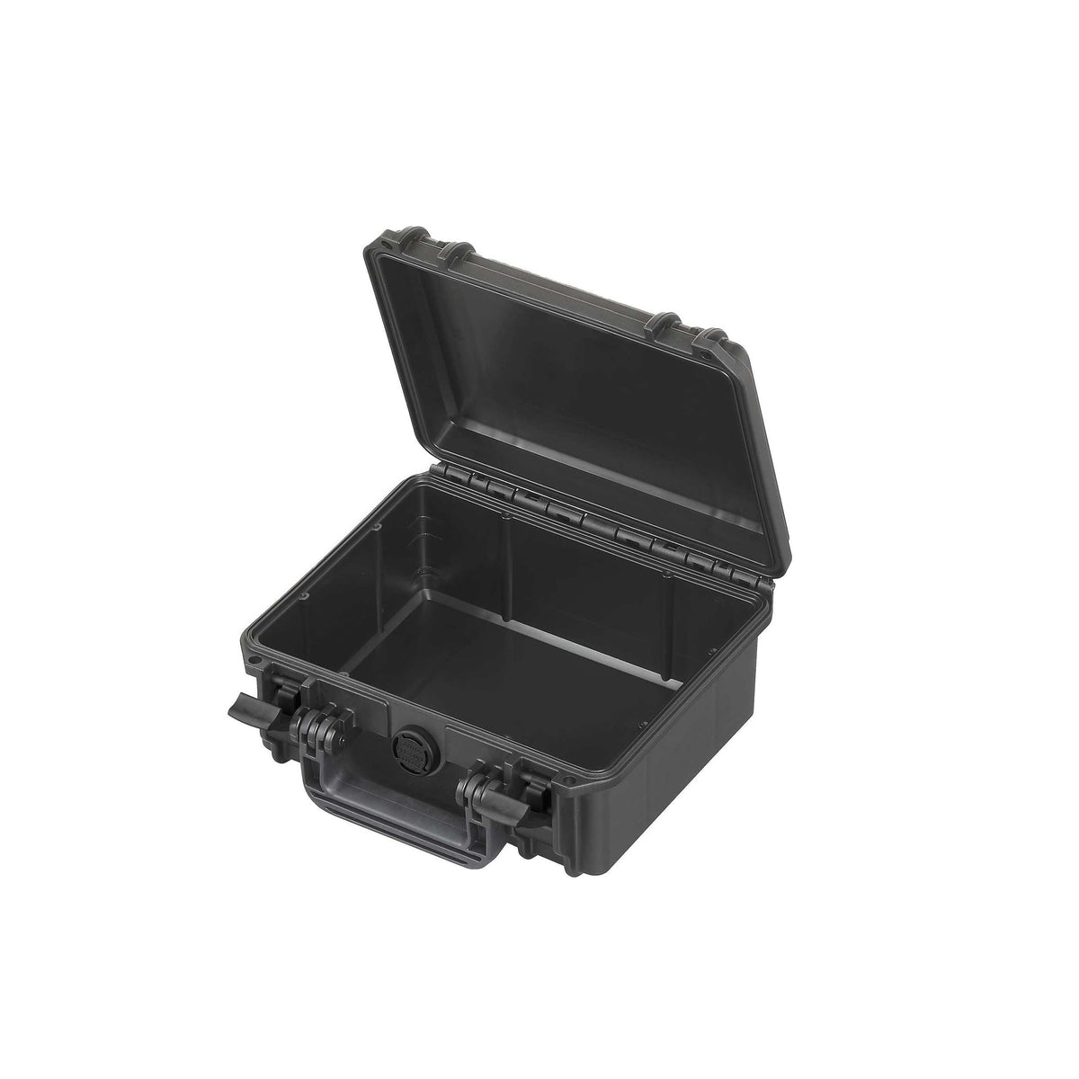 Empty MAX235H105 opened, showing the plain black base, the lid recess and the gasket channel