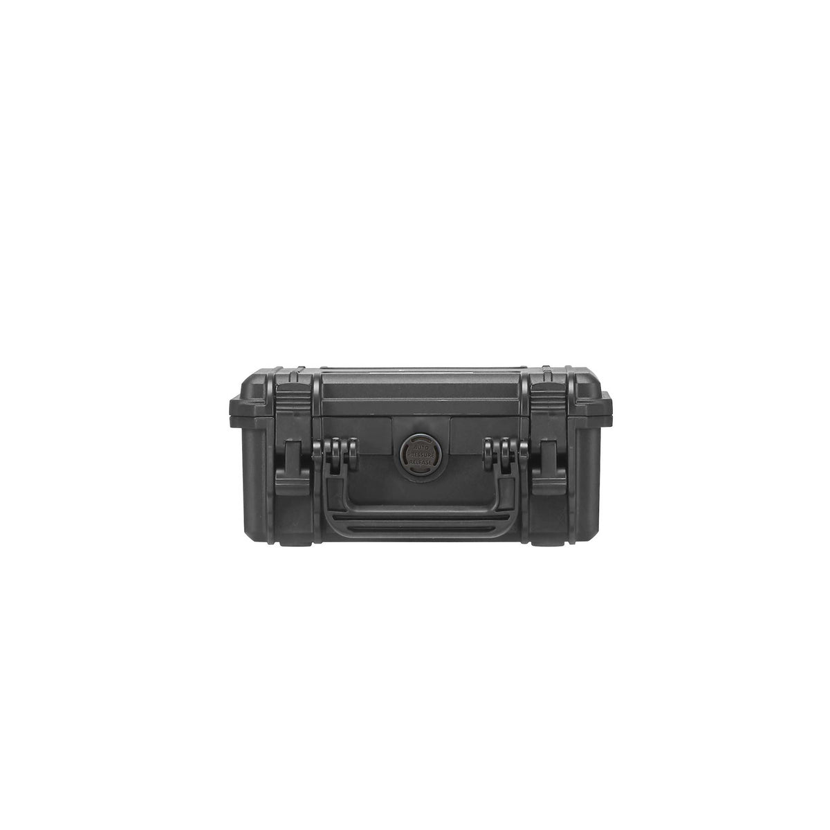 Overhead view of the closed black MAX235H105 showing the handle, latch pair and pressure valve