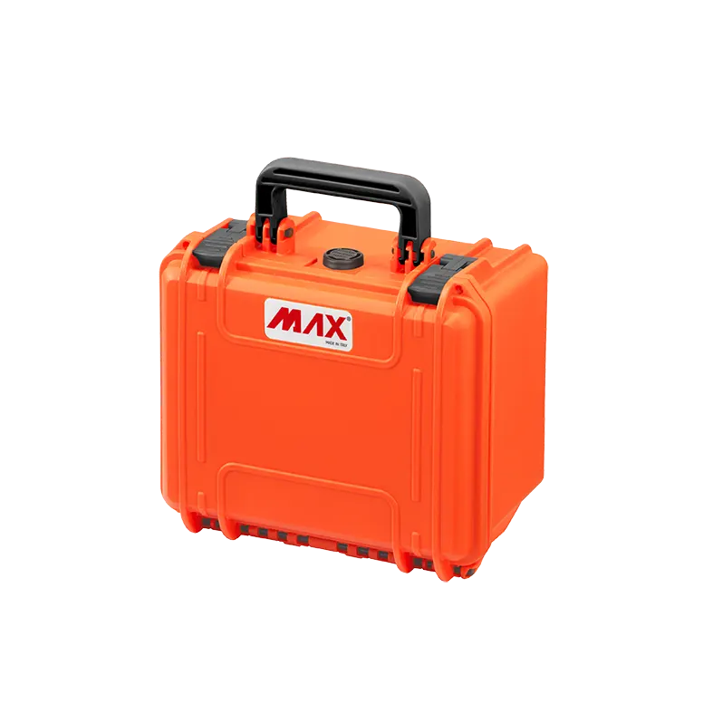 Panaro MAX235H155 waterproof case in orange, closed front view showing latches and moulded shell