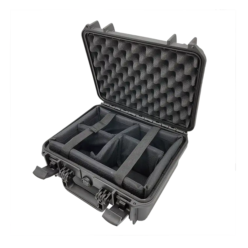 Panaro MAX300CAM waterproof case in orange, closed front view showing latches and moulded shell