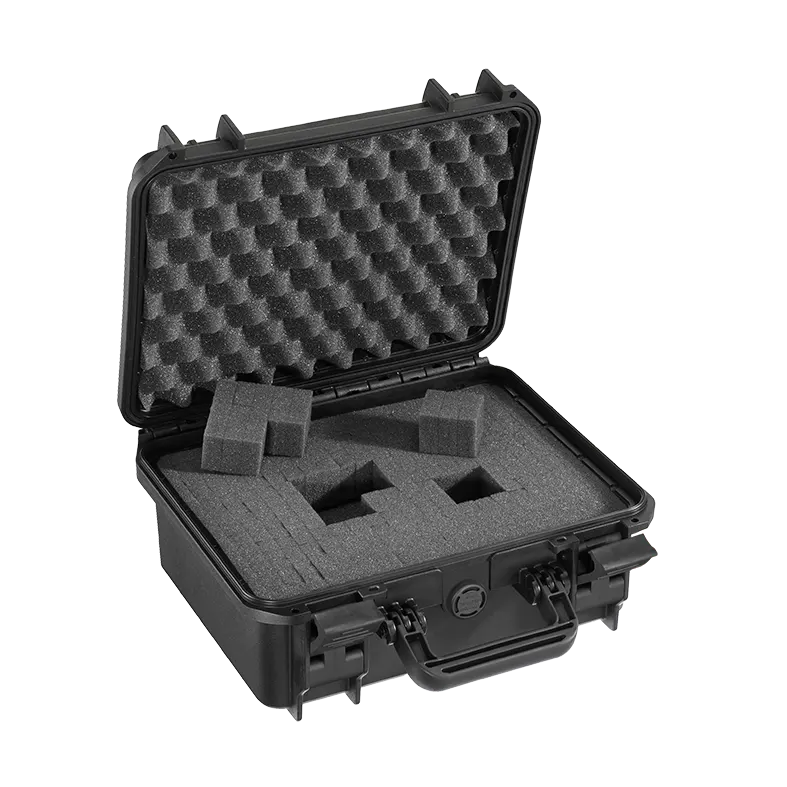 Panaro MAX300S waterproof case in orange, closed front view showing latches and moulded shell