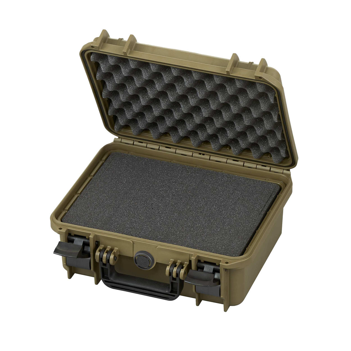 Sahara MAX300S open with egg-crate foam in the lid and a full layer of cubed pick and pluck foam in the base