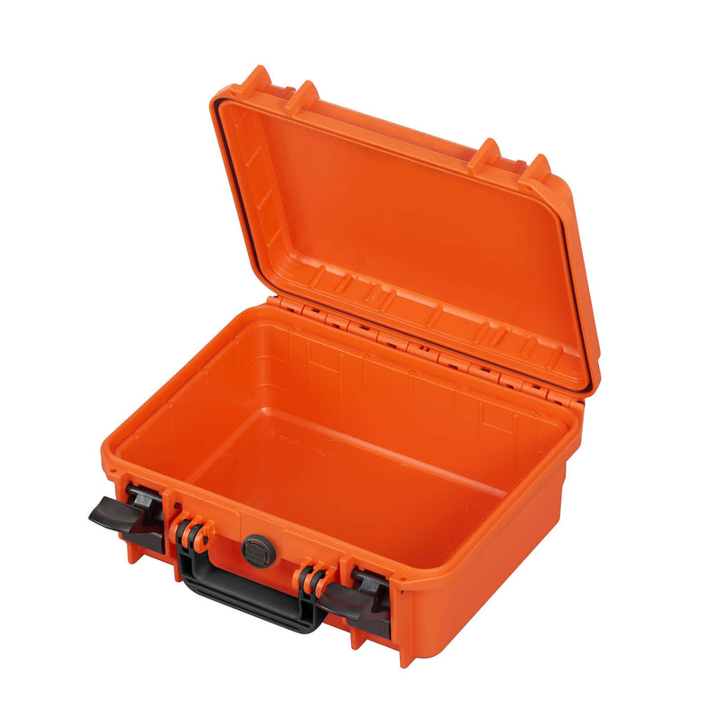 Orange MAX300 open with the lid back, showing the empty orange interior and lid gasket groove