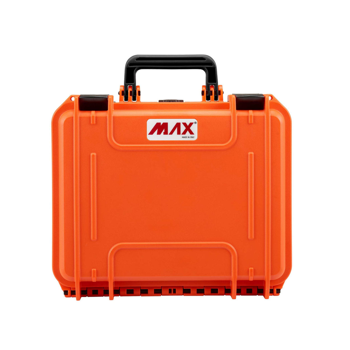 Front view of the orange MAX300 with handle up and the MAX logo centred on the shell