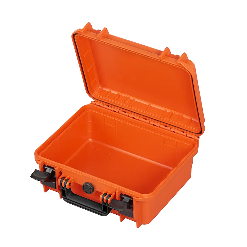 Panaro MAX300 waterproof case in orange, open or detail view of the interior configuration
