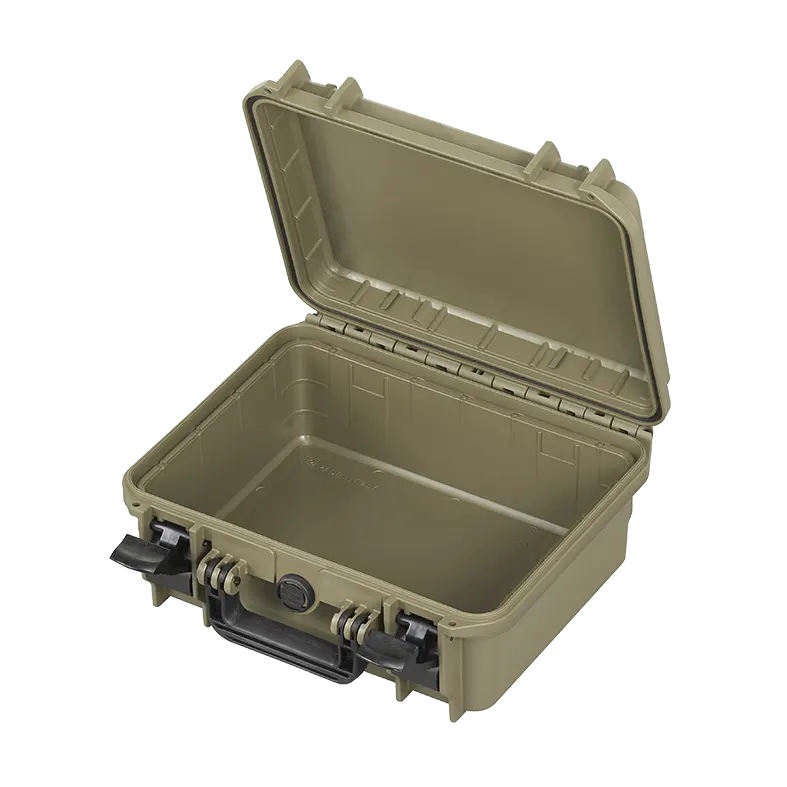 Panaro MAX300 waterproof case in sahara, open or detail view of the interior configuration