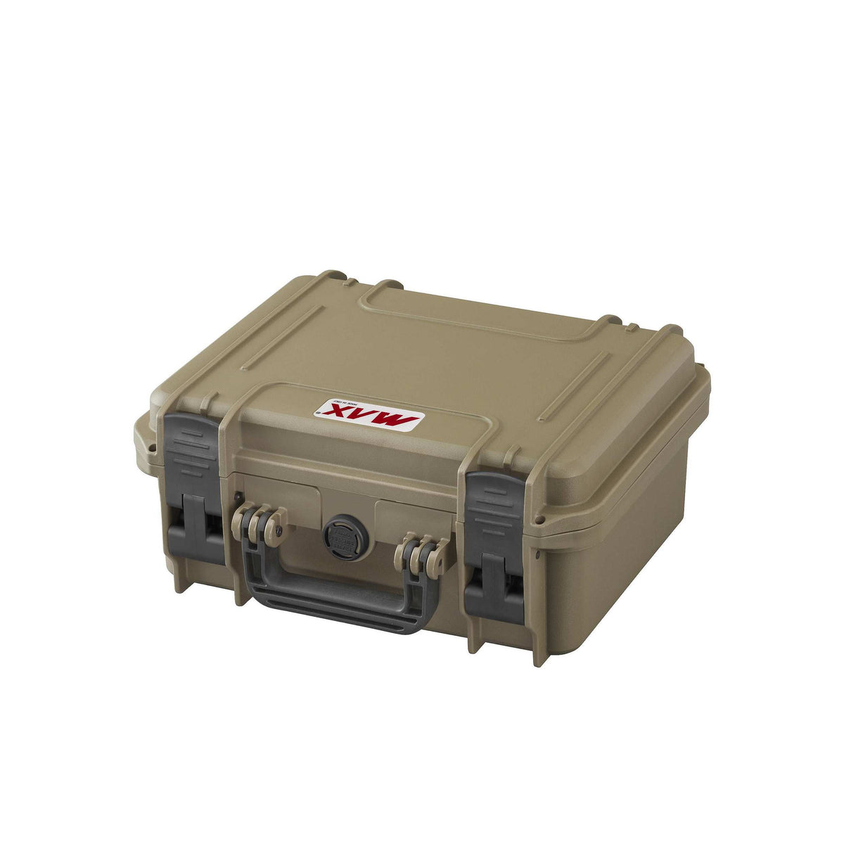 The Sahara MAX300 lying on its back, front latches, handle and pressure valve facing forward