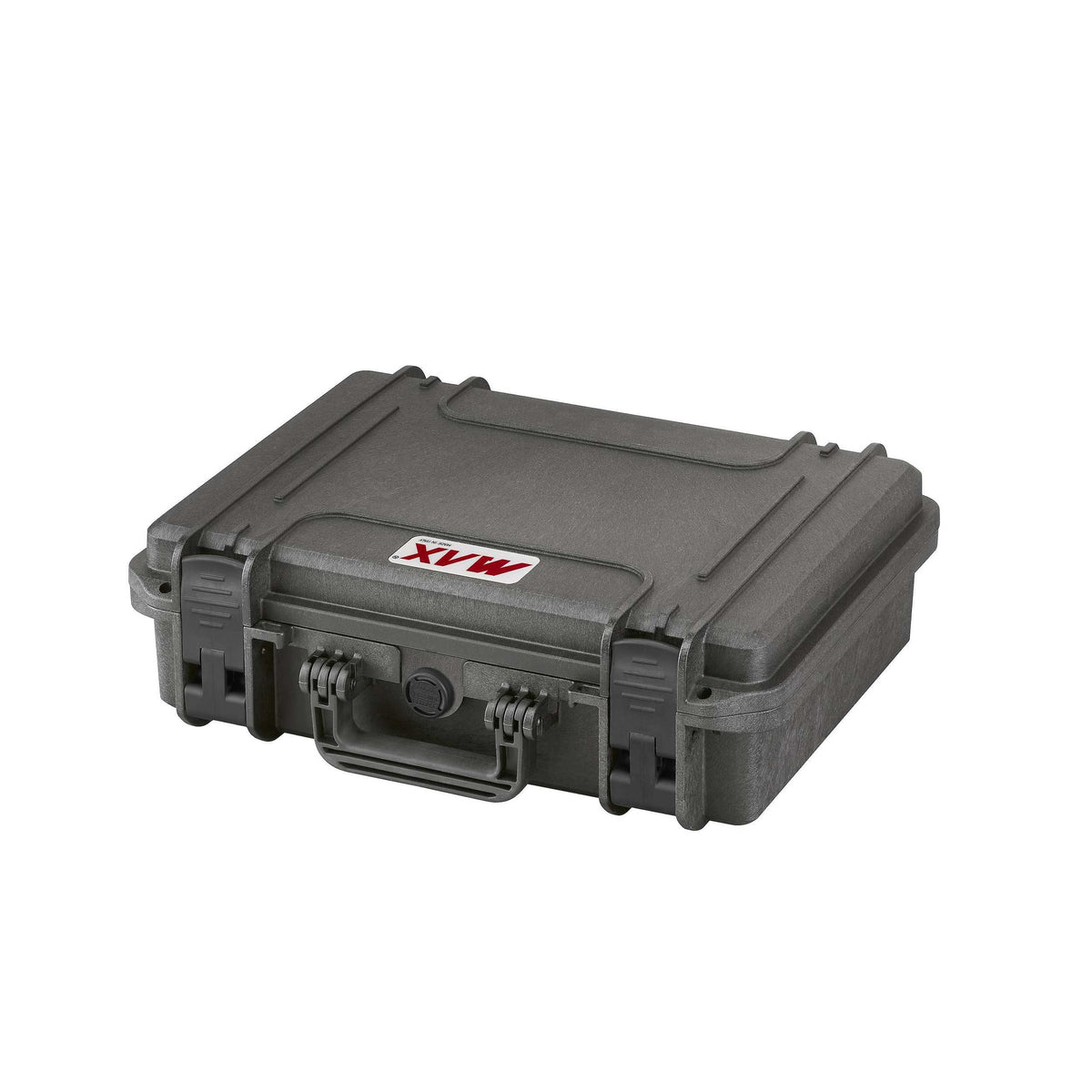 Black MAX380H115 lying flat, angled view of the lid with MAX label and the front latches