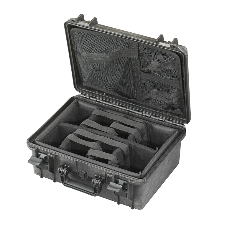 Panaro MAX380H160CAMORG waterproof case in black, closed front view showing latches and moulded shell