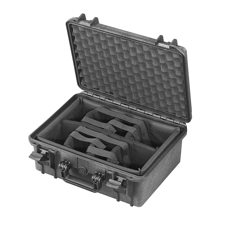Panaro MAX380H160CAM waterproof case in black, closed front view showing latches and moulded shell