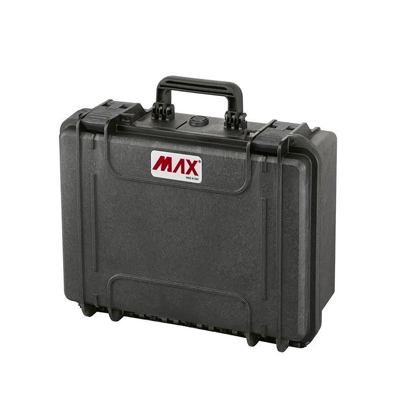 Panaro MAX380H160 waterproof case in black, closed front view showing latches and moulded shell