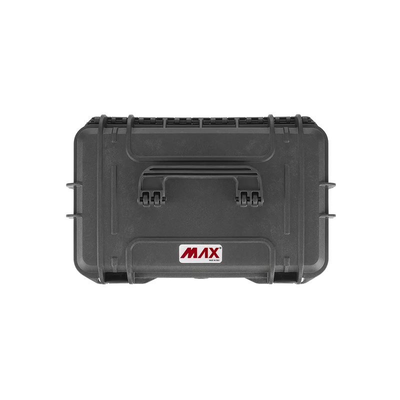 Panaro MAX400S waterproof case in black, open or detail view of the interior configuration