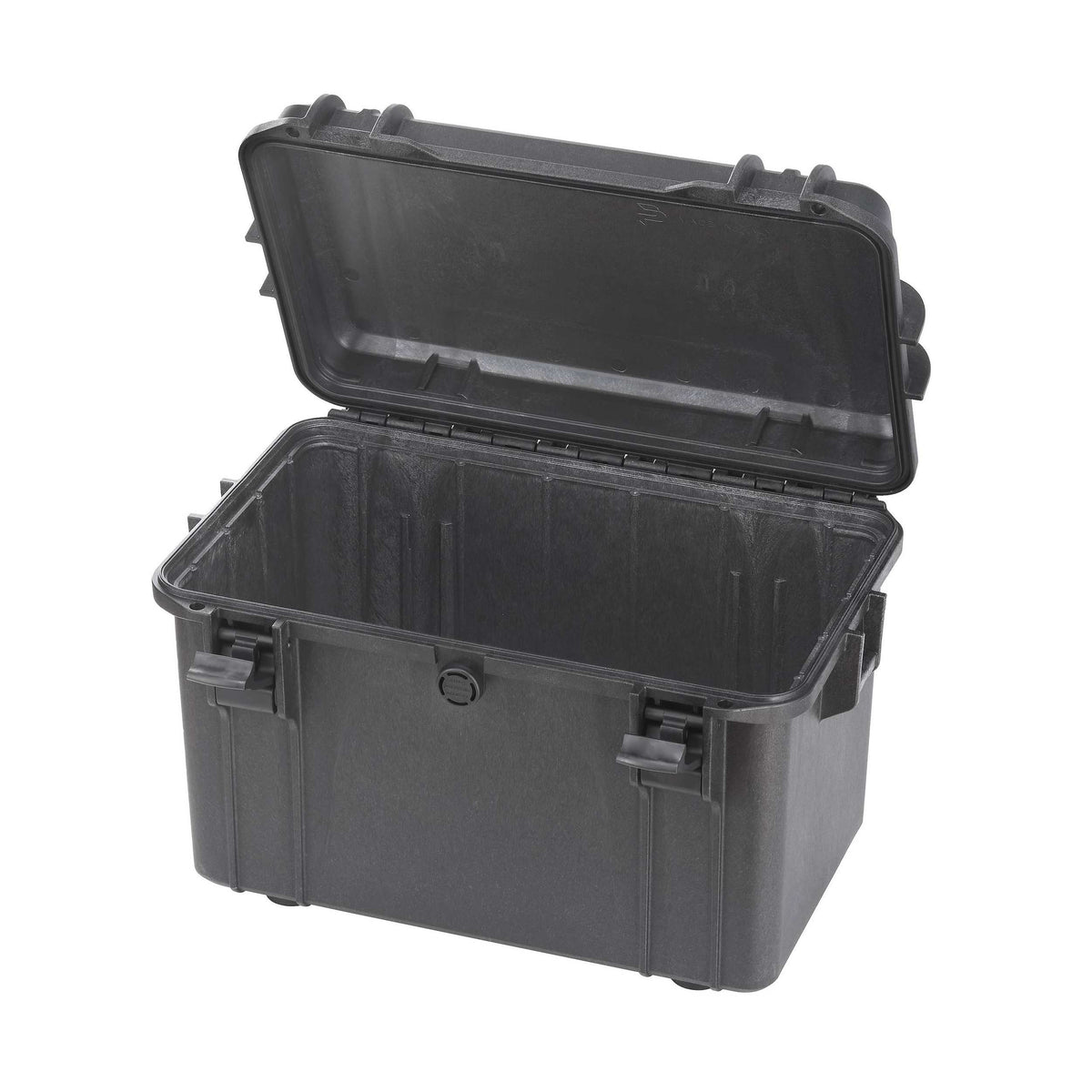 MAX400 with its lid hinged back, showing the deep, empty black moulded interior of the top opening body