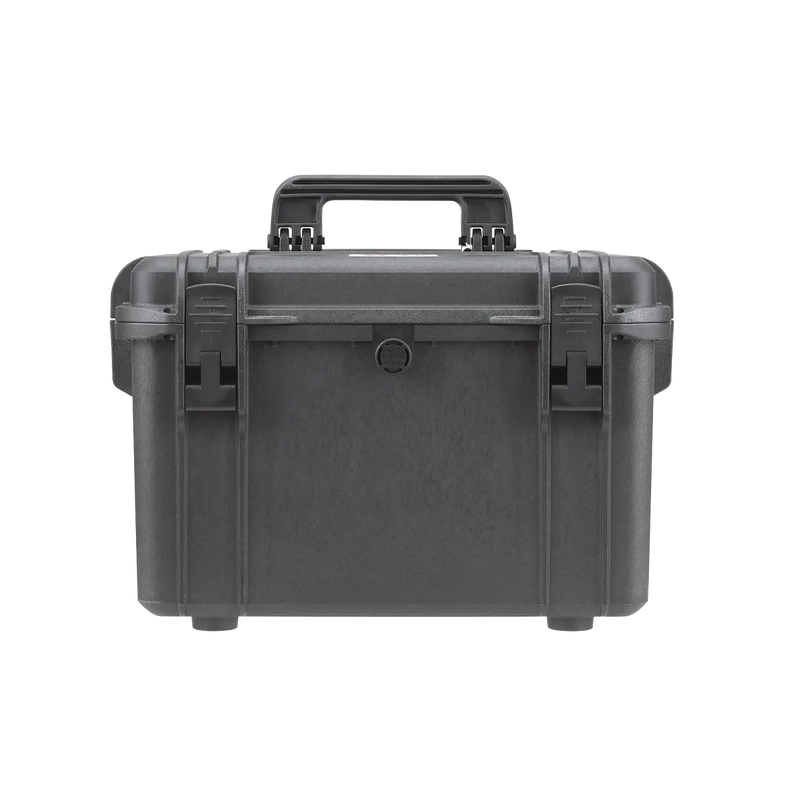 Panaro MAX400 waterproof case in black, closed front view showing latches and moulded shell