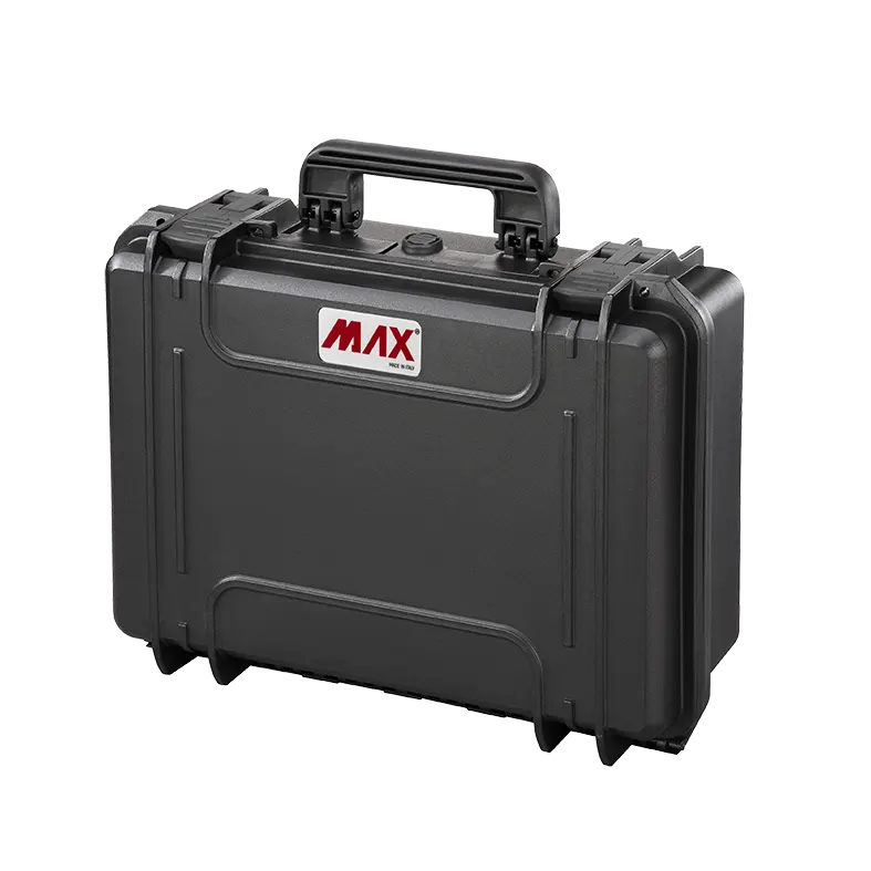 Panaro MAX430CAMORG waterproof case in black, open or detail view of the interior configuration
