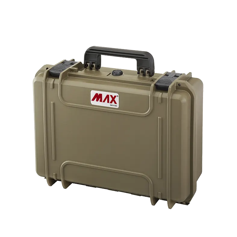 Panaro MAX430CAMORG waterproof case in sahara, closed front view showing latches and moulded shell