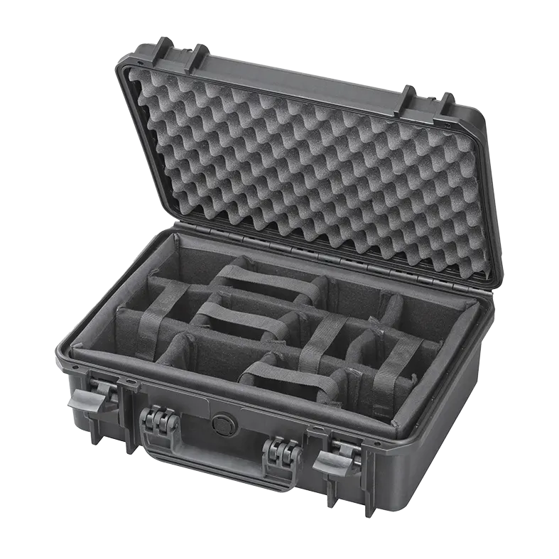 Panaro MAX430CAM waterproof case in black, closed front view showing latches and moulded shell