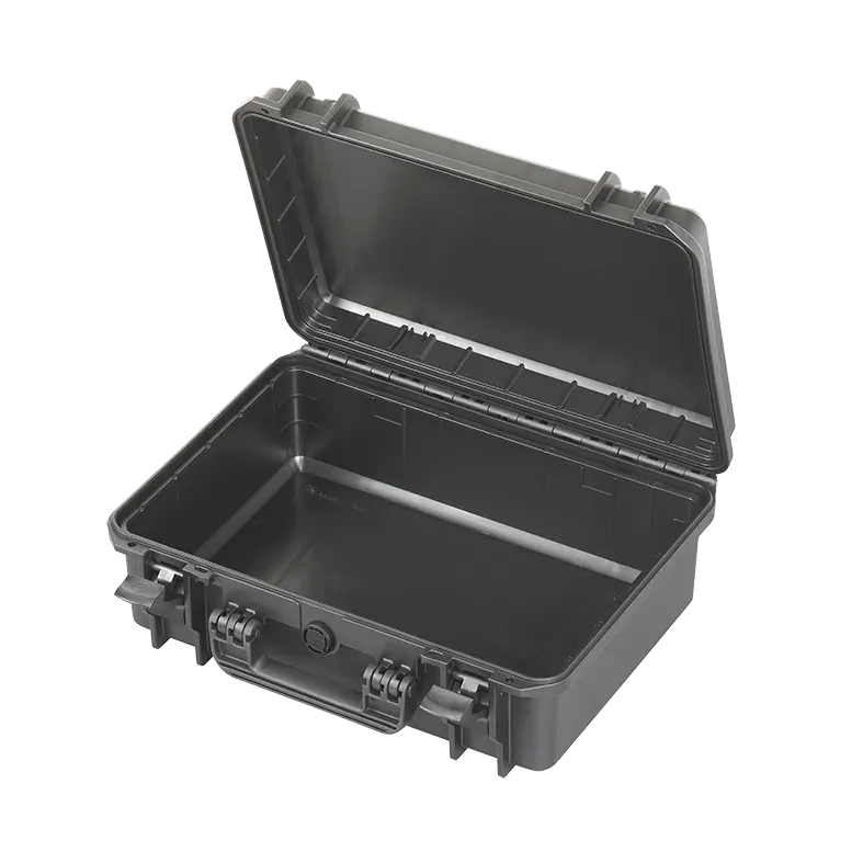 Panaro MAX430 waterproof case in black, open or detail view of the interior configuration