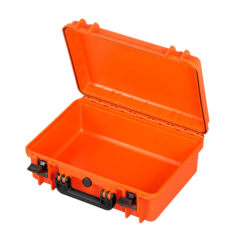 Panaro MAX430 waterproof case in orange, open or detail view of the interior configuration