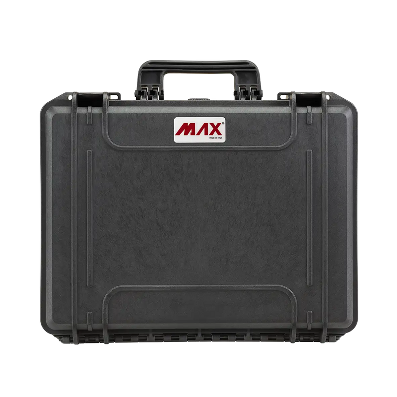 Panaro MAX465H125 waterproof case in black, open or detail view of the interior configuration