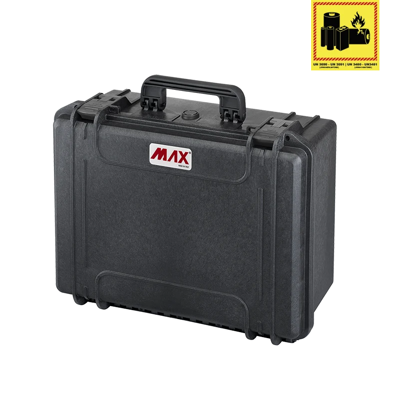 Panaro MAX465H220PUTR waterproof case in black, closed front view showing latches and moulded shell