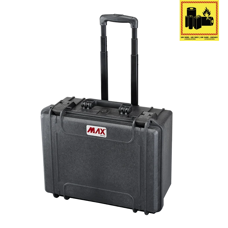 Panaro MAX465H220PUTR waterproof case in black, open or detail view of the interior configuration