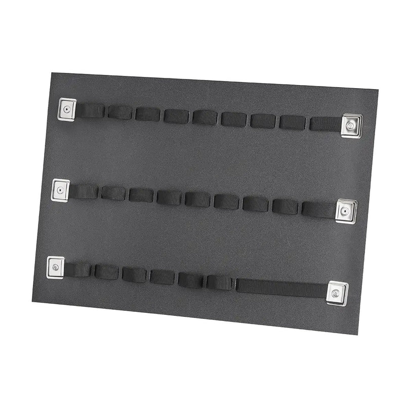 Panaro ZPU lid tool panel, a black board with three rows of elastic loops and metal fixing corners, shown empty