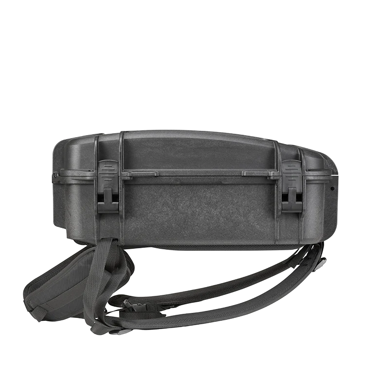 Panaro MAX485 lying on its back with the harness straps underneath and the latches facing up