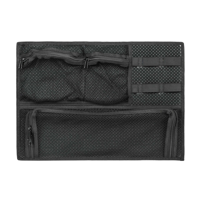 Panaro MAX505 lid organiser seen from above, mesh pockets with zips and a document pouch along the bottom