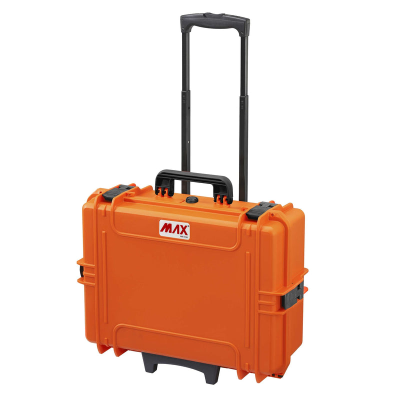 Orange Panaro MAX505 trolley case upright with its black telescopic handle raised