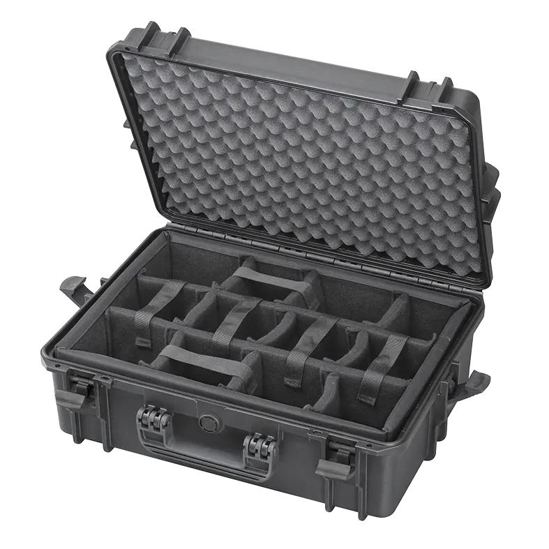 Panaro MAX505CAM waterproof case in orange with Padded Dividers, closed front view showing latches and moulded shell
