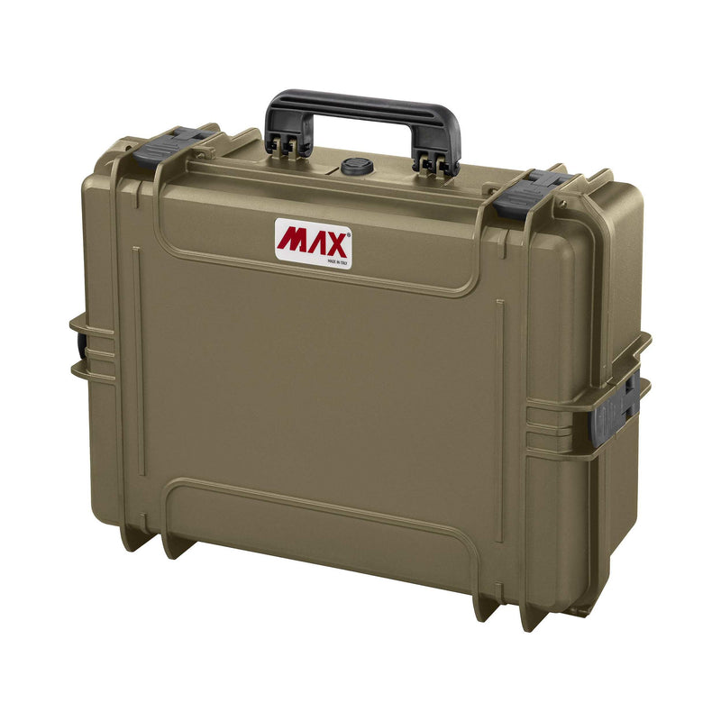 Sahara sand coloured Panaro MAX505 shell closed, the case used for the MAX505CAM, with black latches and handle
