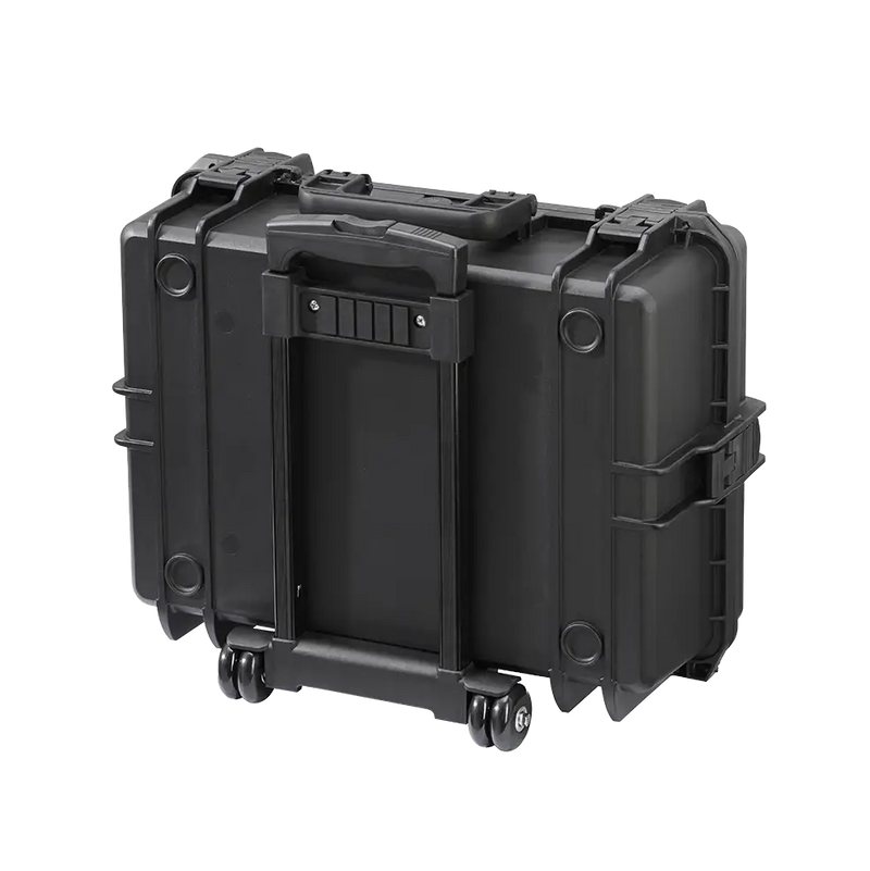 Panaro MAX505TR waterproof case in black with Trolley, open or detail view of the interior configuration