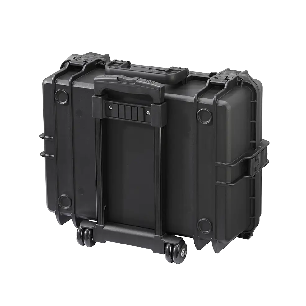 Panaro MAX505TR waterproof case in black with Trolley, open or detail view of the interior configuration