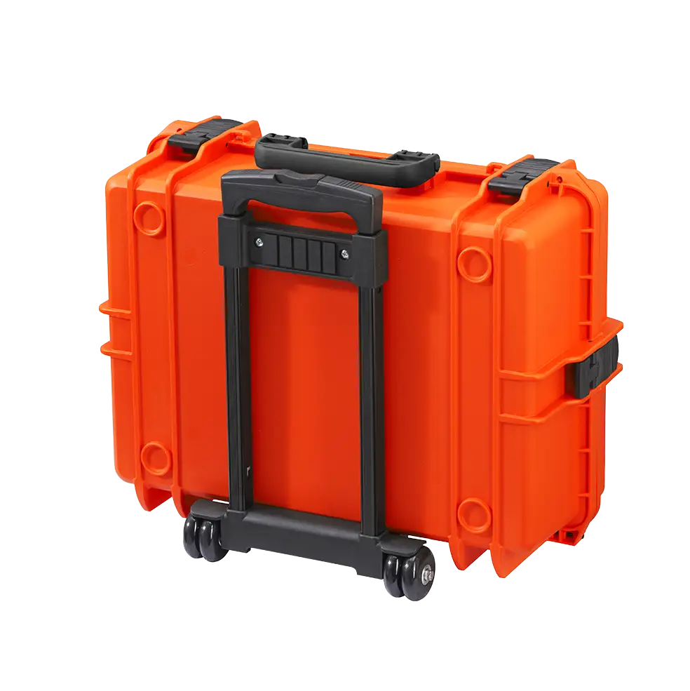 Panaro MAX505TR waterproof case in orange with Trolley, open or detail view of the interior configuration