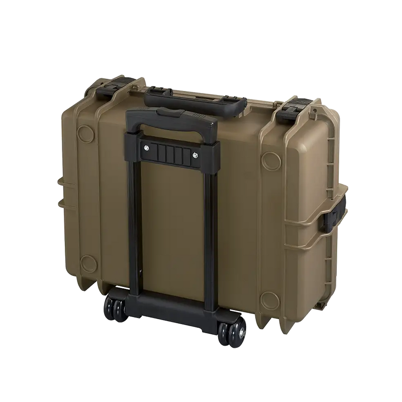 Panaro MAX505TR waterproof case in sahara with Trolley, open or detail view of the interior configuration