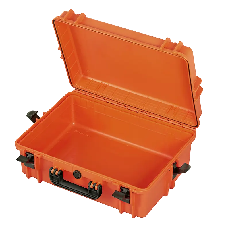 Panaro MAX505 waterproof case in orange, open or detail view of the interior configuration