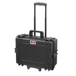 Black Panaro MAX505TR trolley case closed, telescopic handle extended above the carry handle, red MAX logo